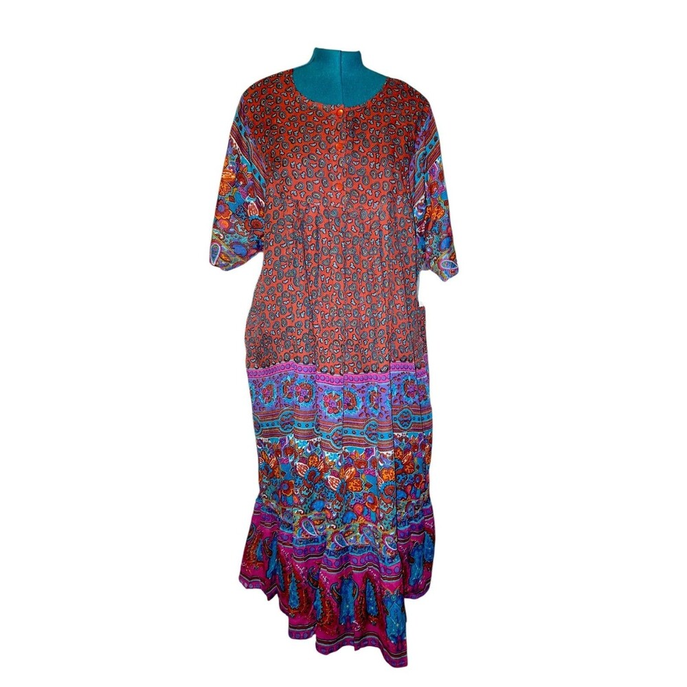 Erika Taylor II Red With Paisley/Floral Print Flutter Sleeve Hiwaist  Dress 1X